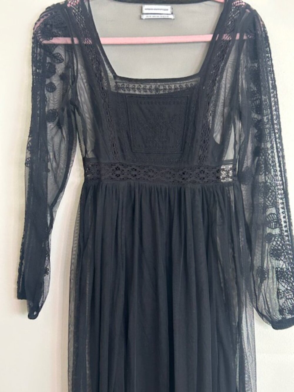 Urban Outfitters Hope Embroidered Long Sleeve Lush Black Lace Slip Midi Dress - Picture 5 of 16